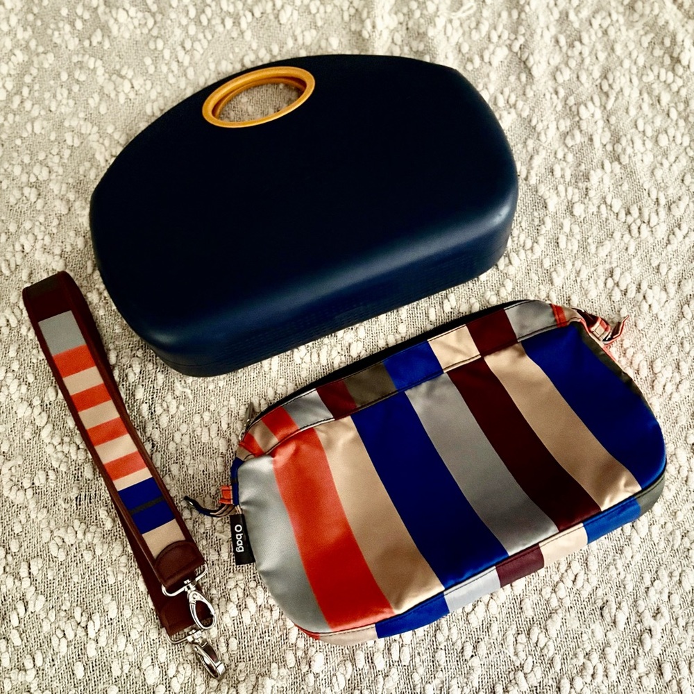 O Bag “Moon Bag”  Navy and Multicolor Striped Clutch/Shoulder Bag